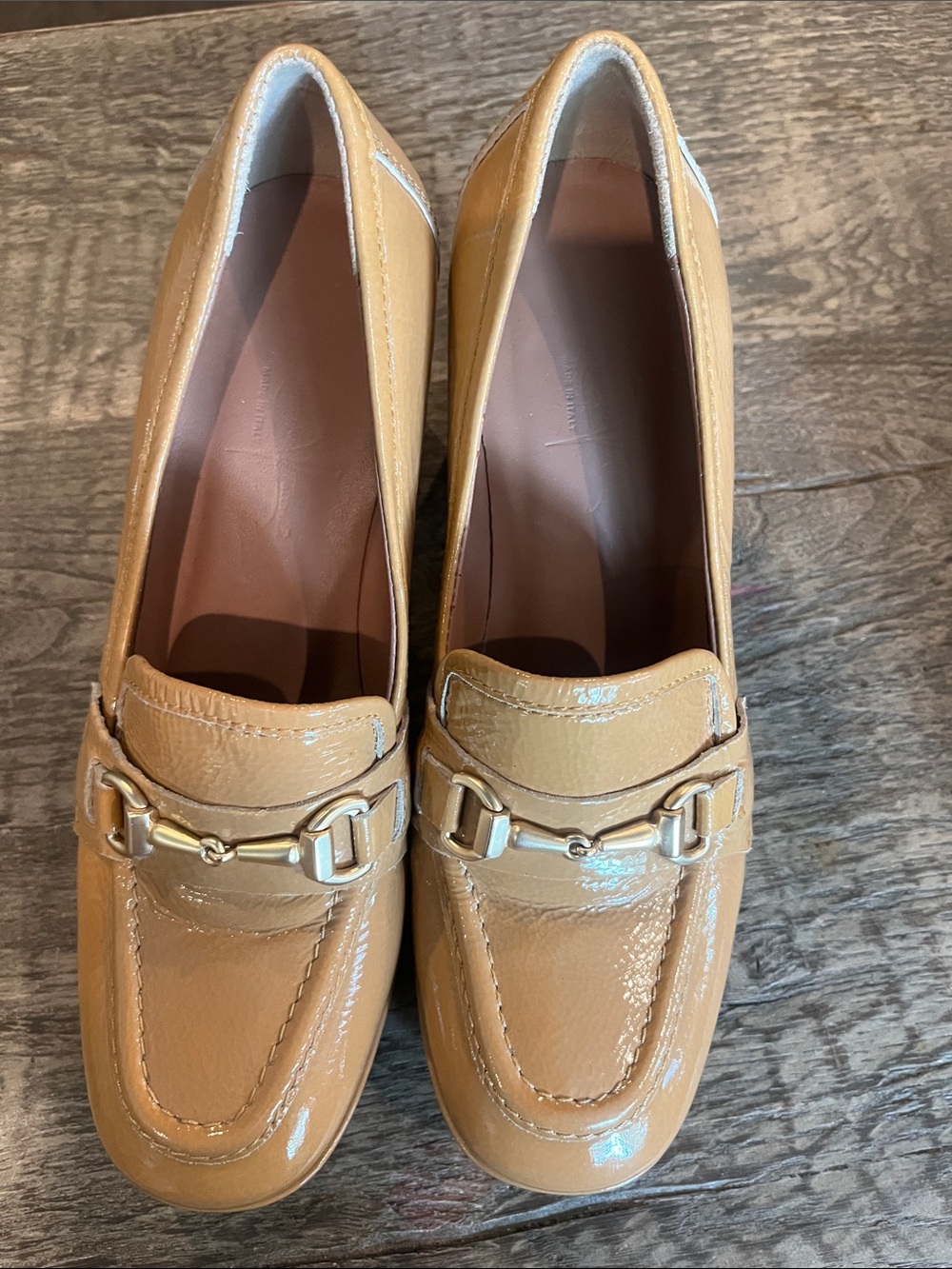 Women's Patent Leather Loafers with Gold Bit - Tan